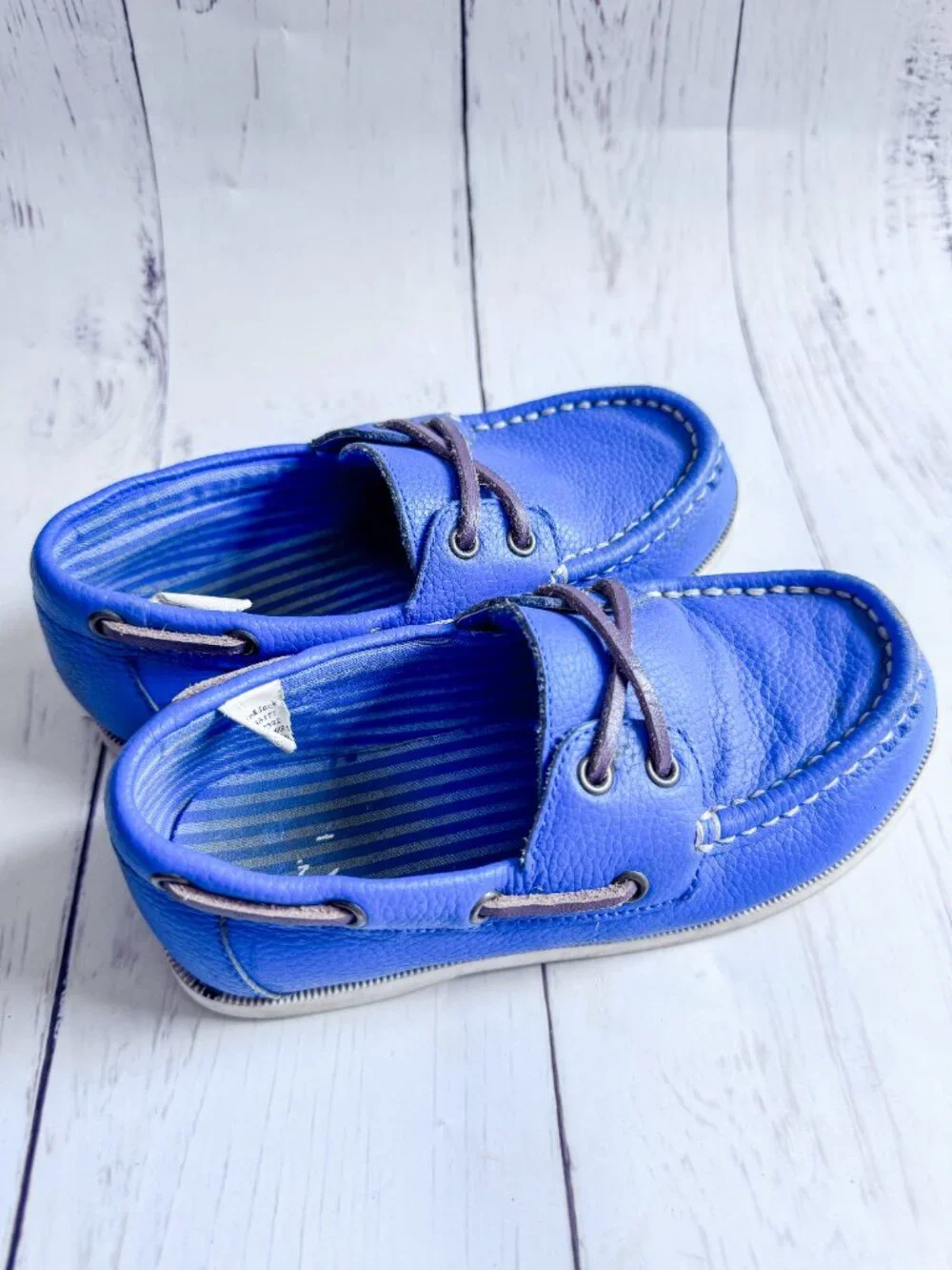 Janie and Jack Boys Blue Leather Boat Shoes Size 9